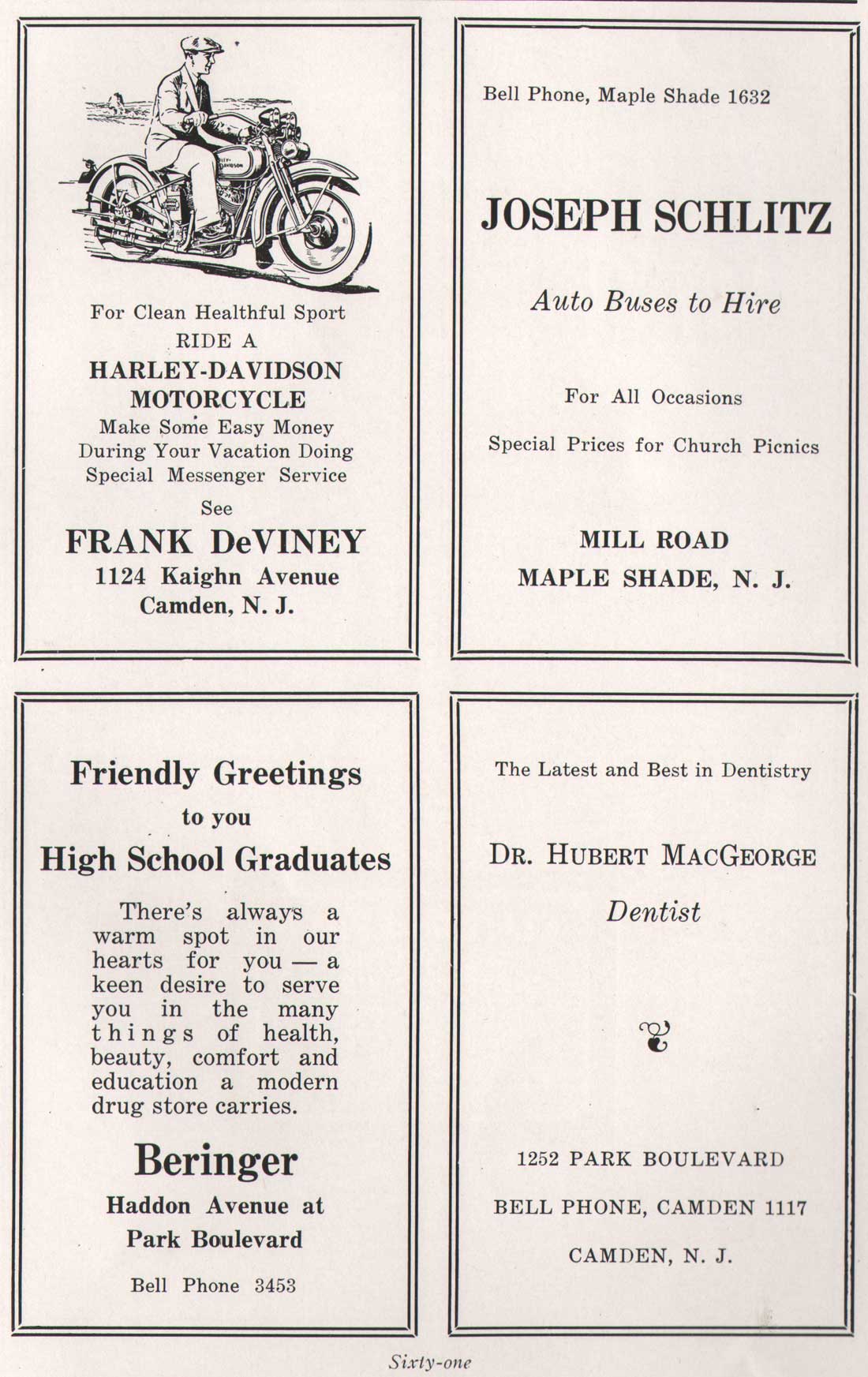Yearbook advertisement page 61