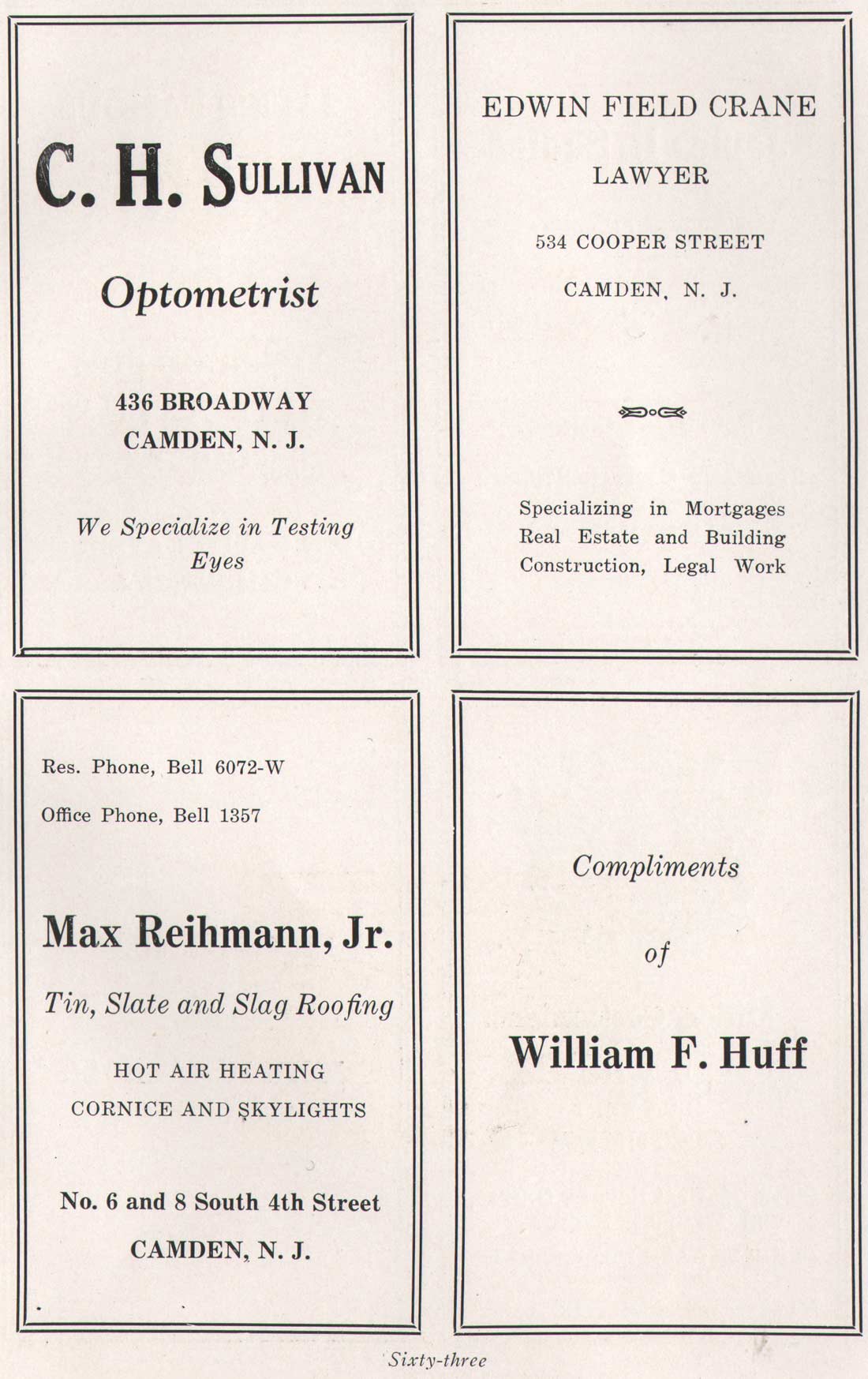 Yearbook advertisement page 63