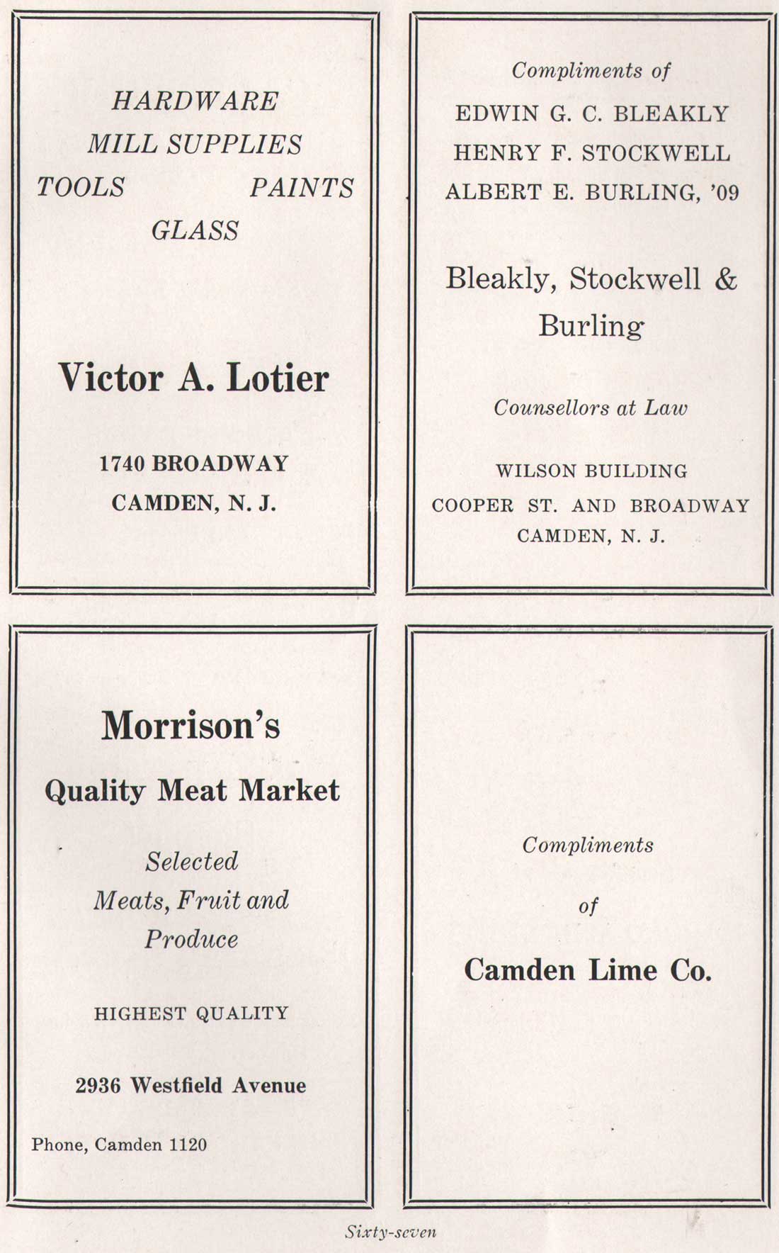 Yearbook advertisement page 67