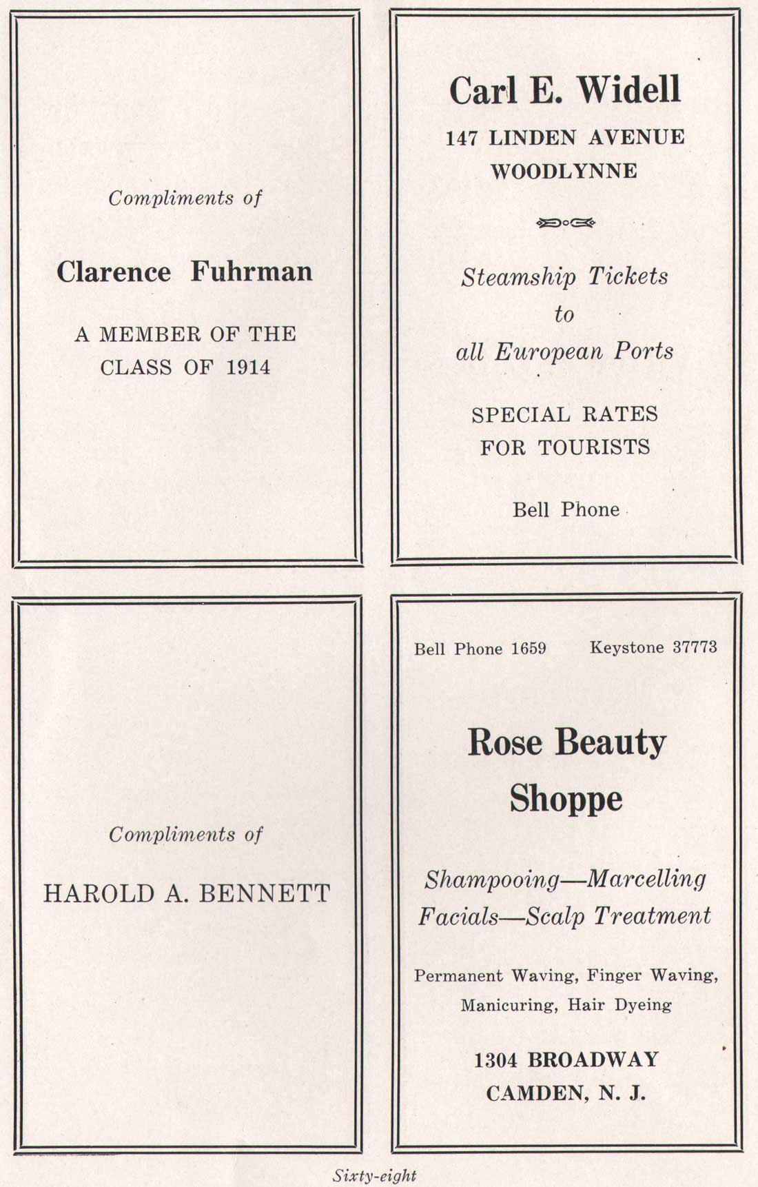Yearbook advertisement page 68