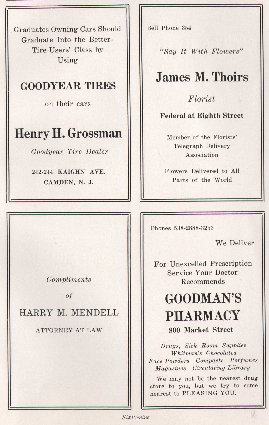 Yearbook advertisement page 69
