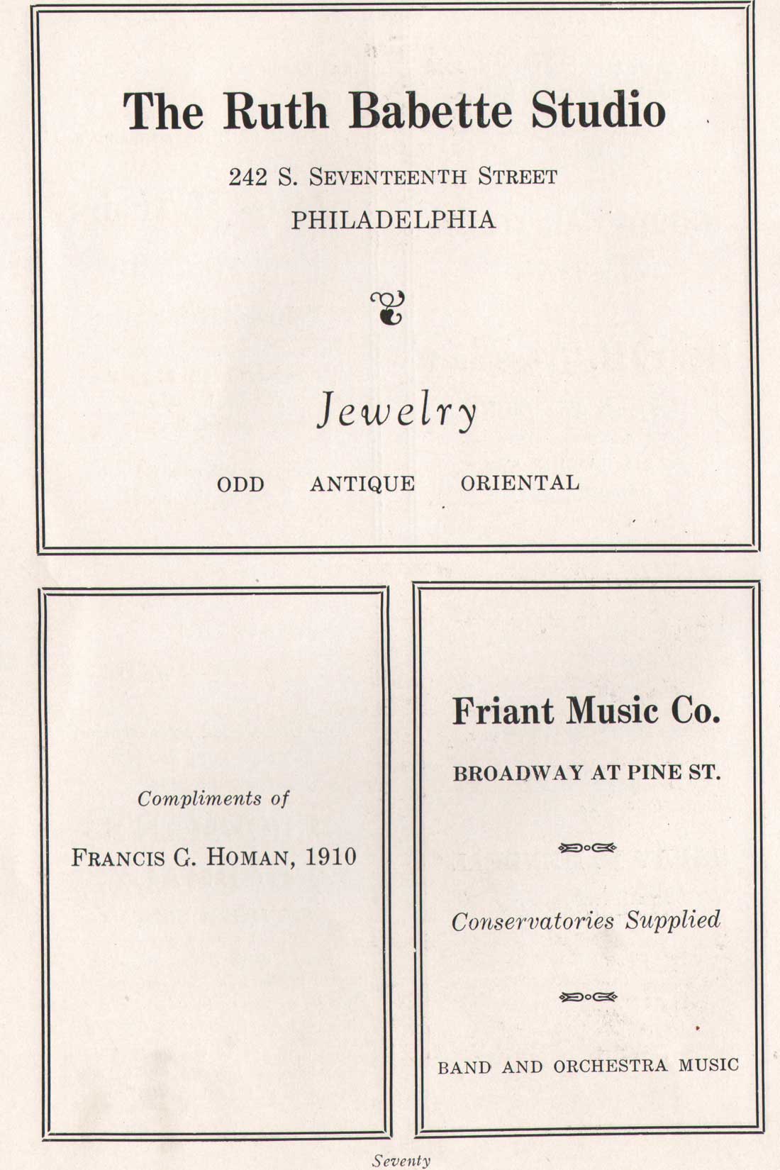 Yearbook advertisement page 70