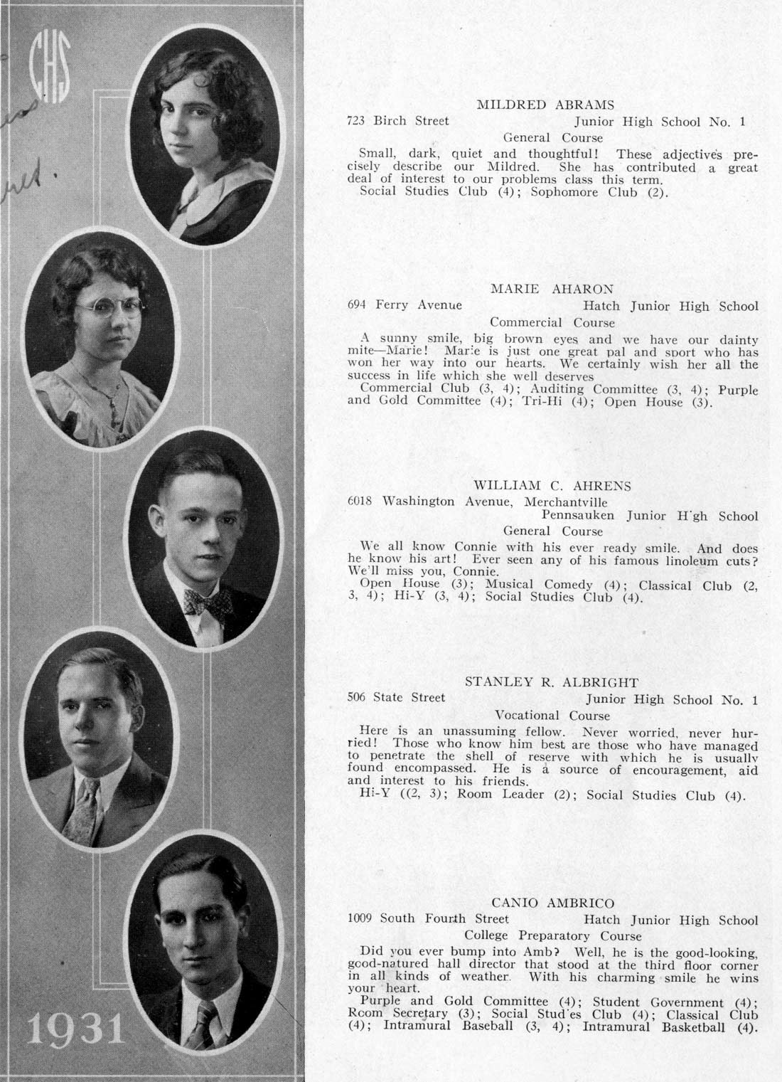 Camden High School June 1931 class portraits page 12
