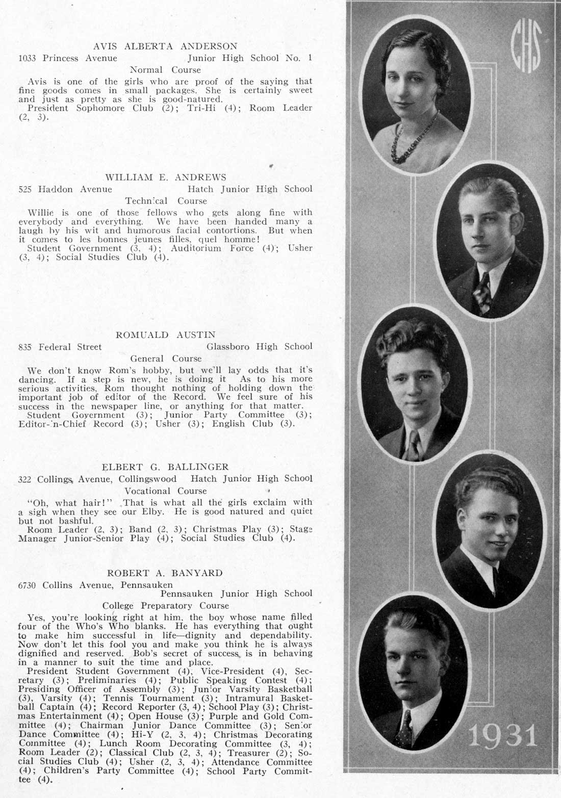 Camden High School June 1931 class portraits page 13
