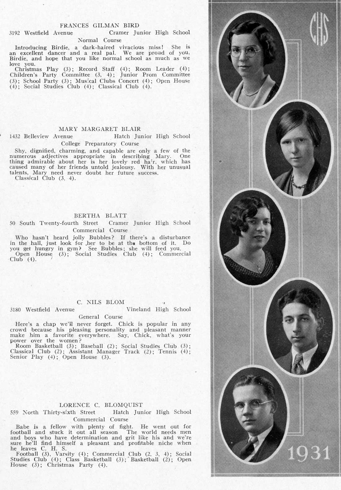 Camden High School June 1931 class portraits page 15