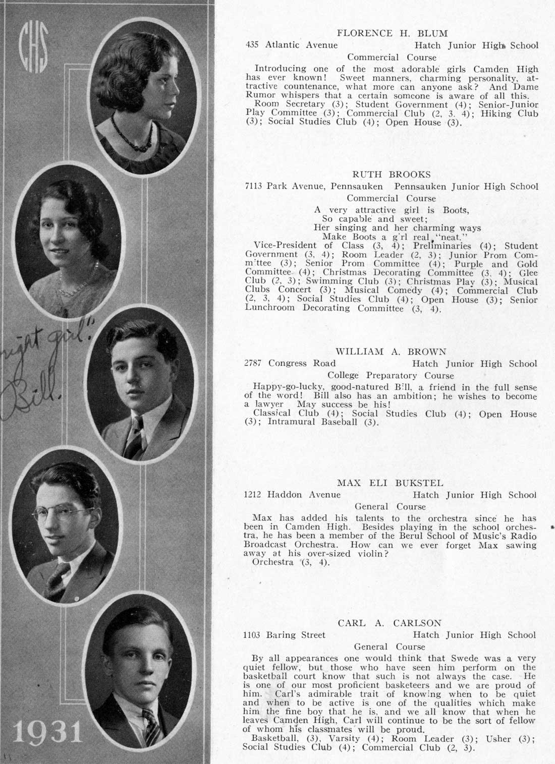Camden High School June 1931 class portraits page 16