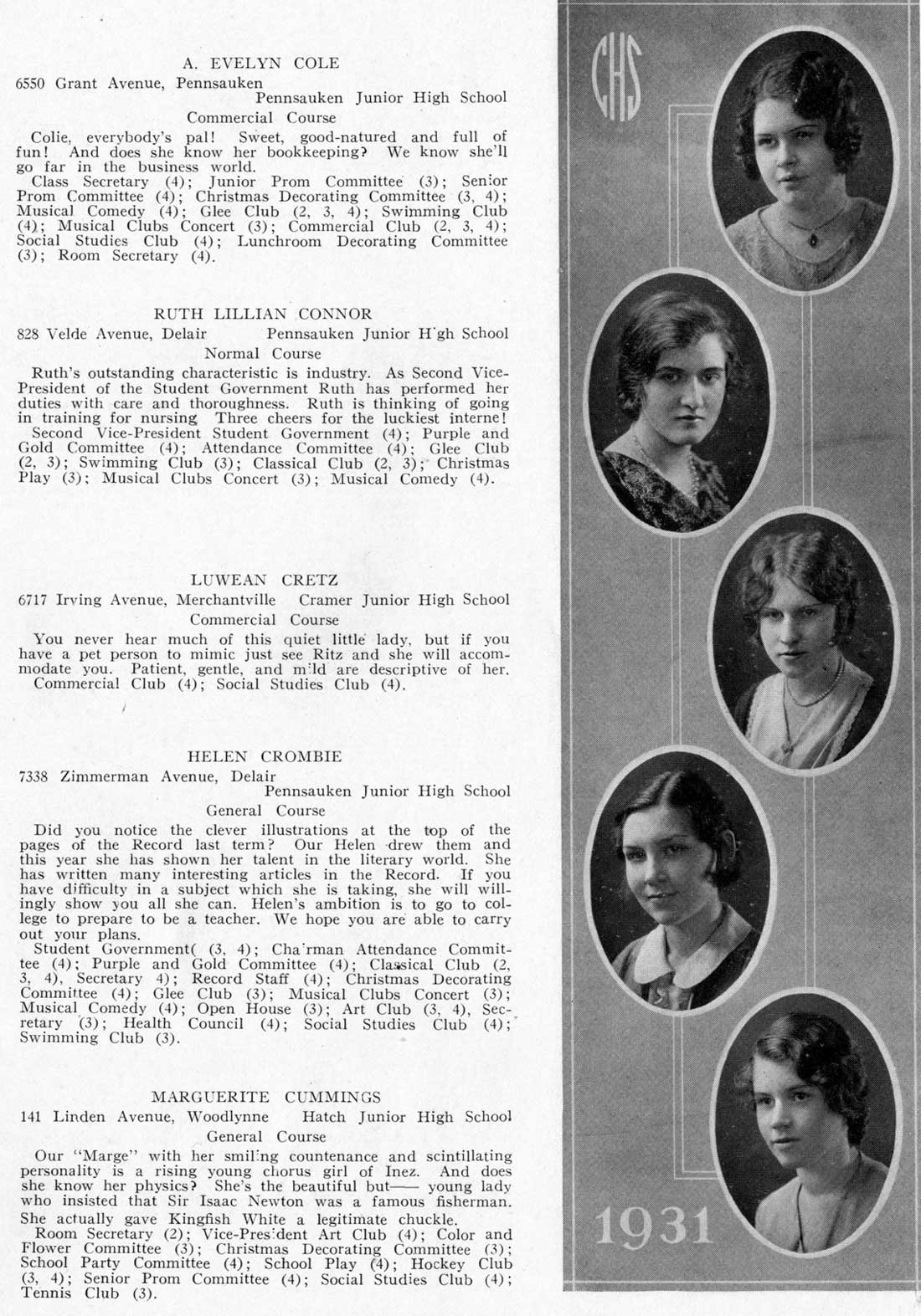 Camden High School June 1931 class portraits page 17