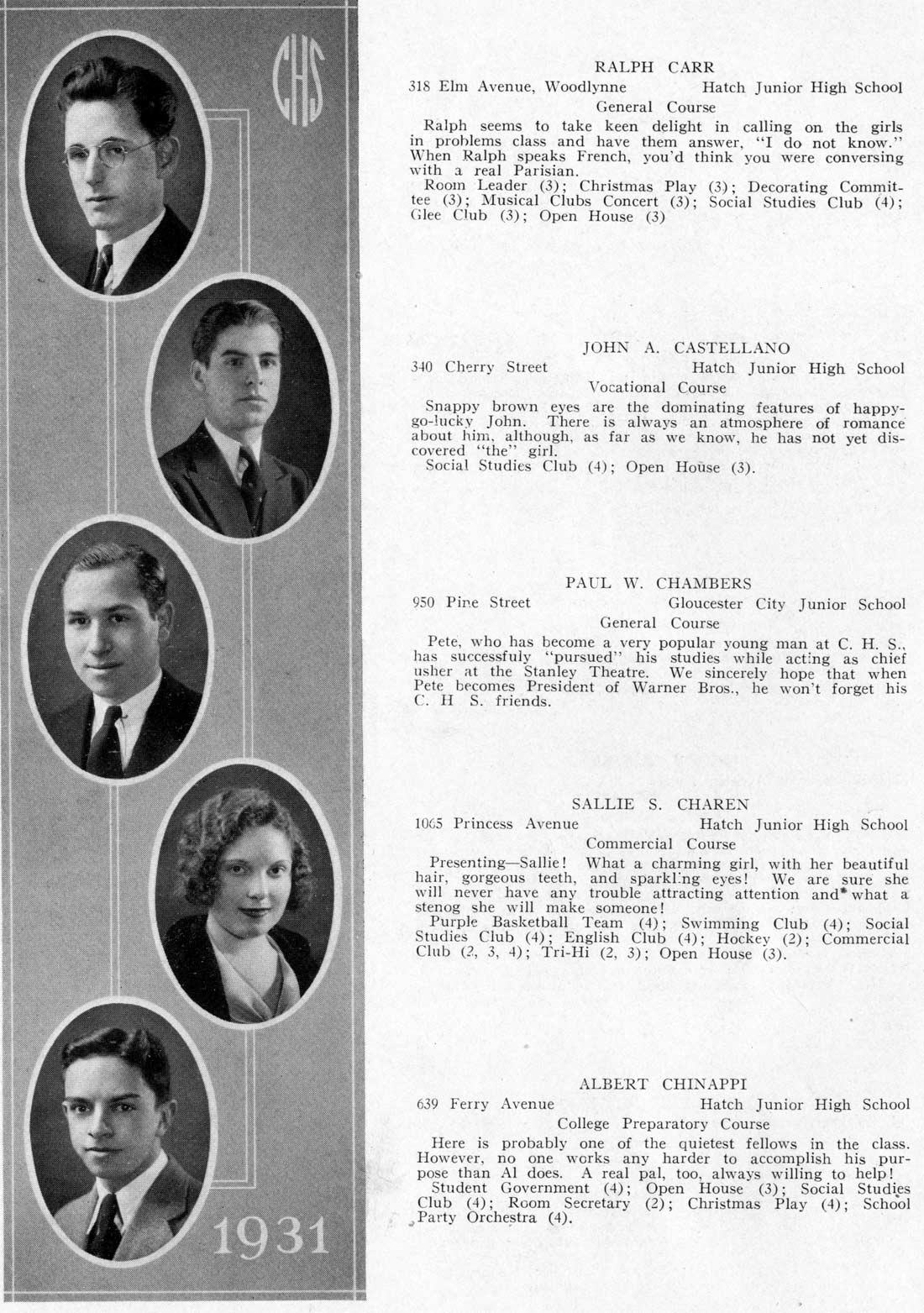 Camden High School June 1931 class portraits page 18