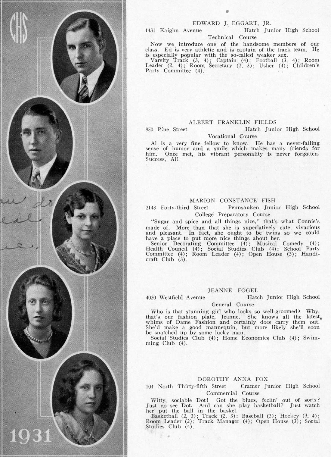 Camden High School June 1931 class portraits page 20