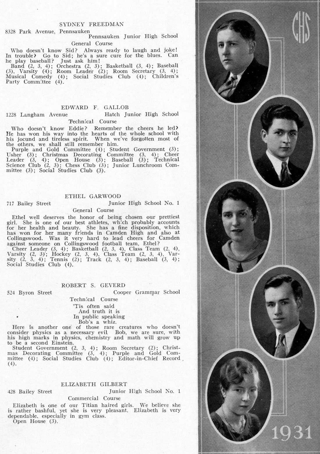 Camden High School June 1931 class portraits page 21
