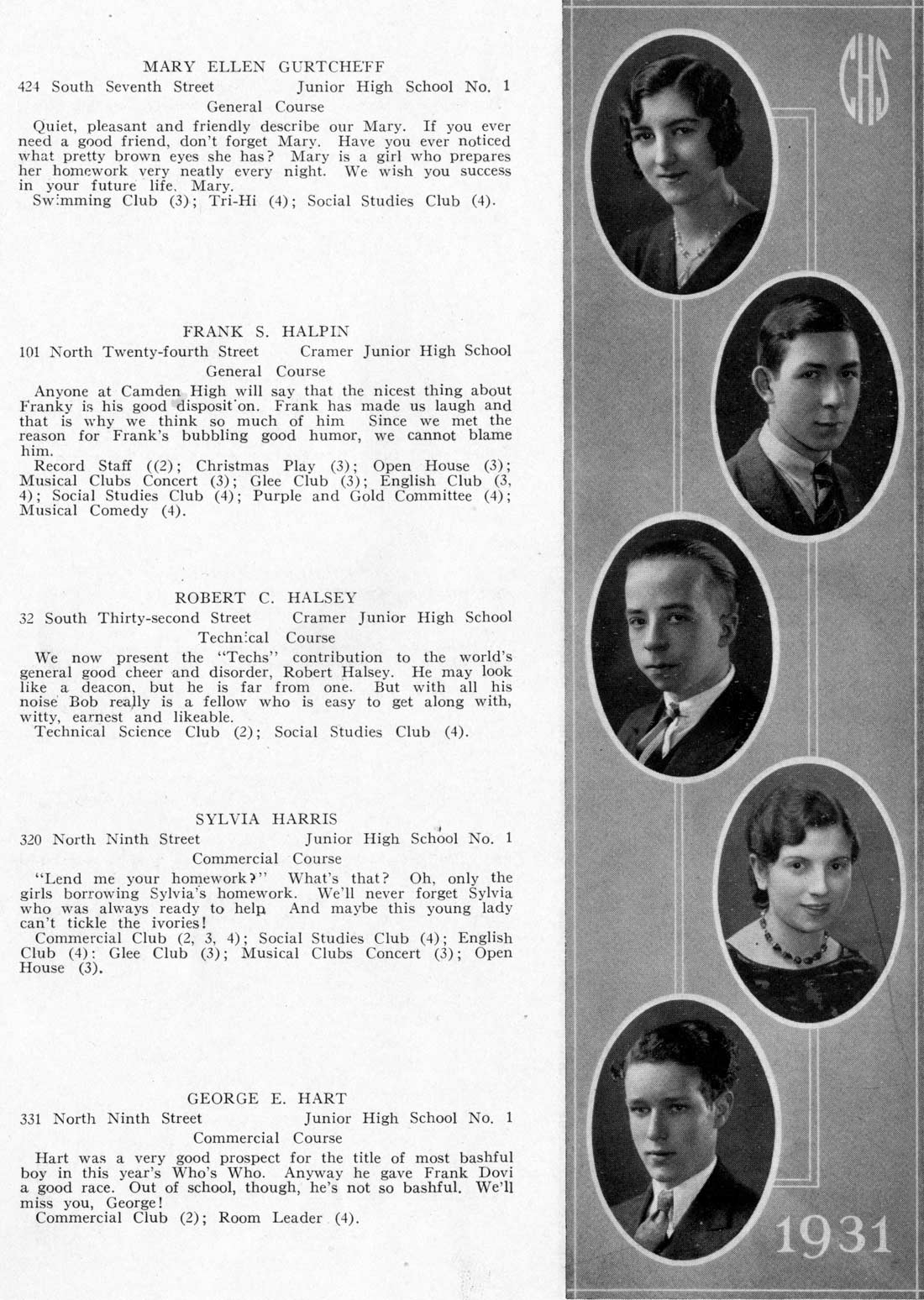 Camden High School June 1931 class portraits page 23
