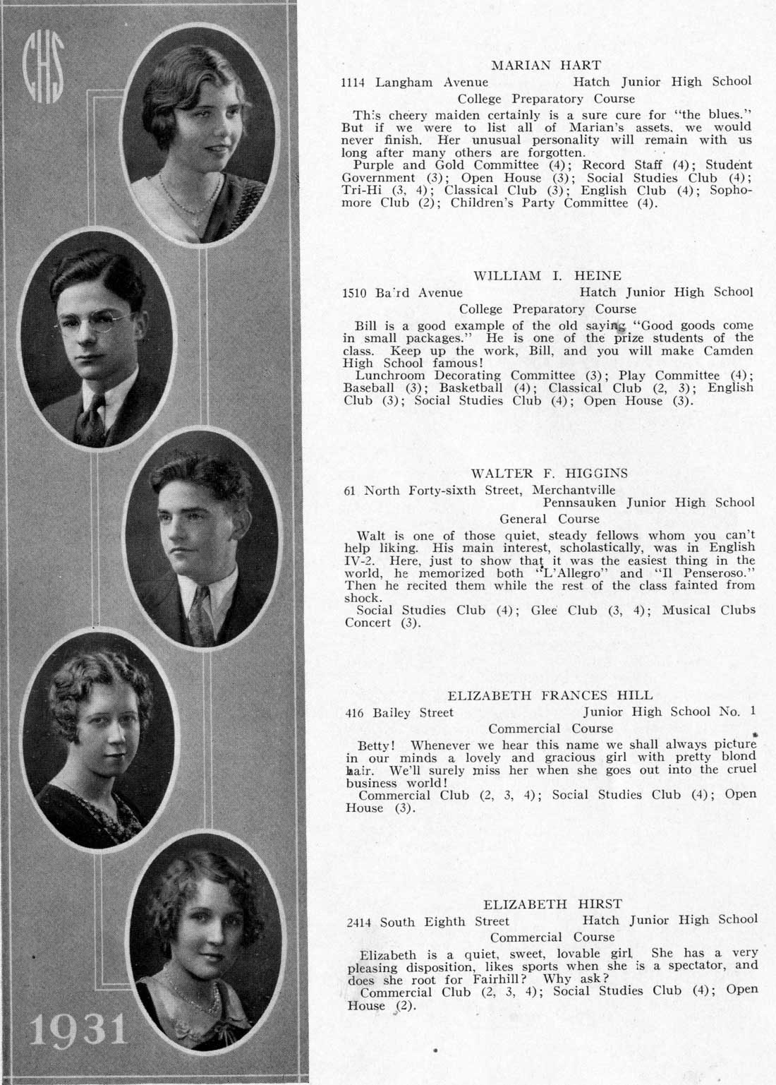 Camden High School June 1931 class portraits page 24