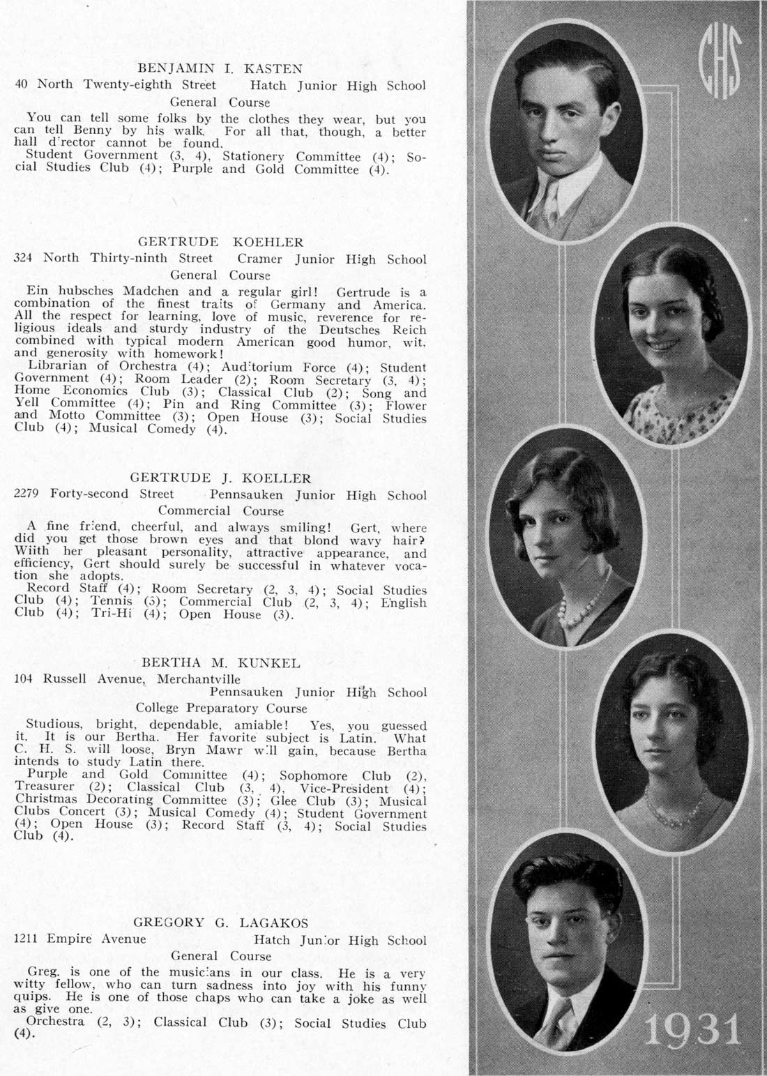 Camden High School June 1931 class portraits page 27