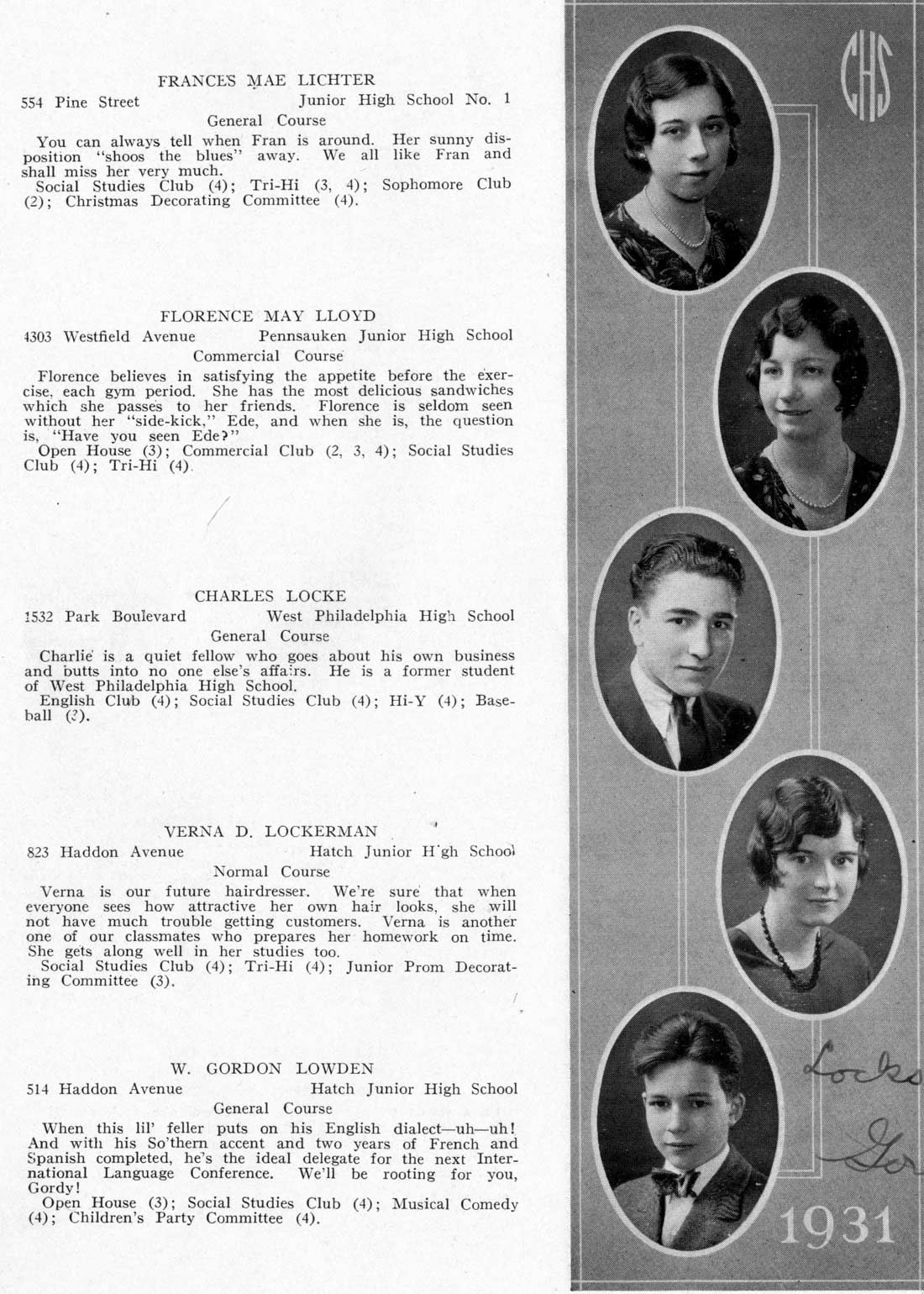 Camden High School June 1931 class portraits page 29
