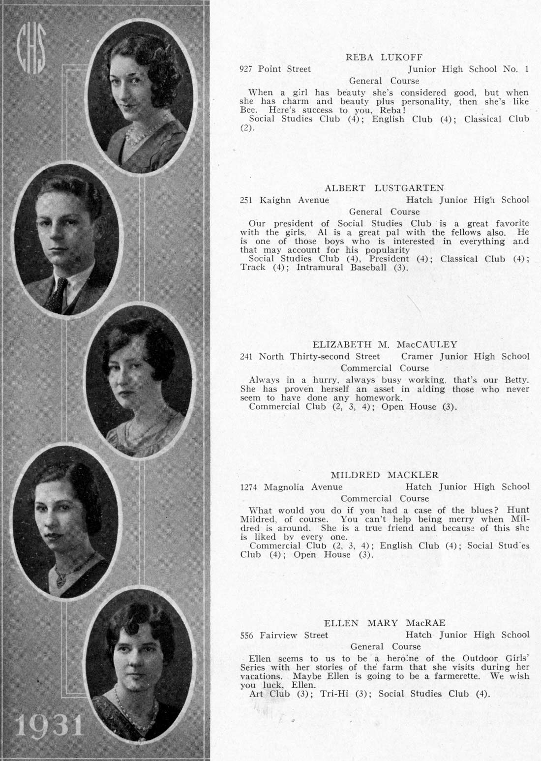 Camden High School June 1931 class portraits page 30