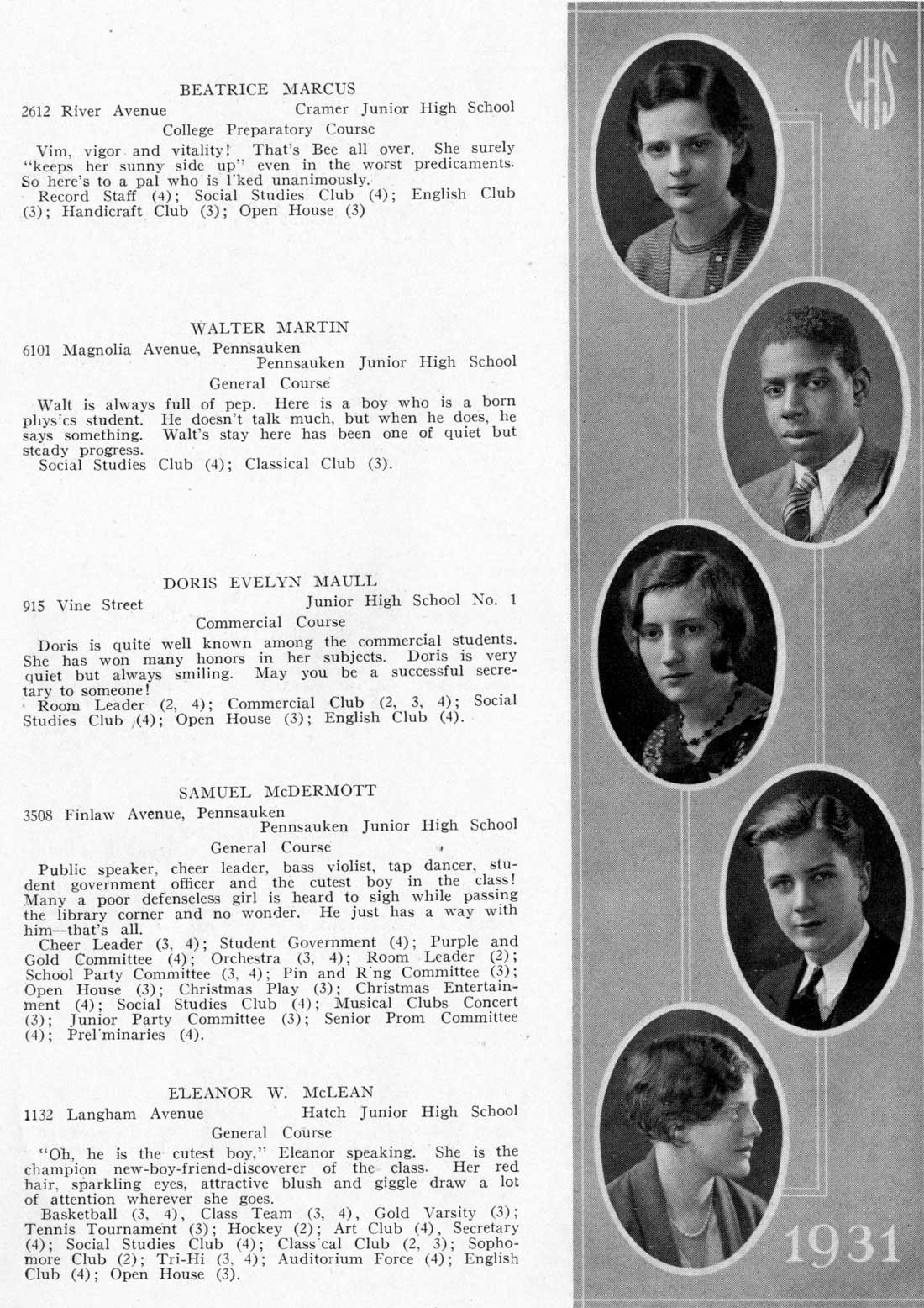 Camden High School June 1931 class portraits page 31