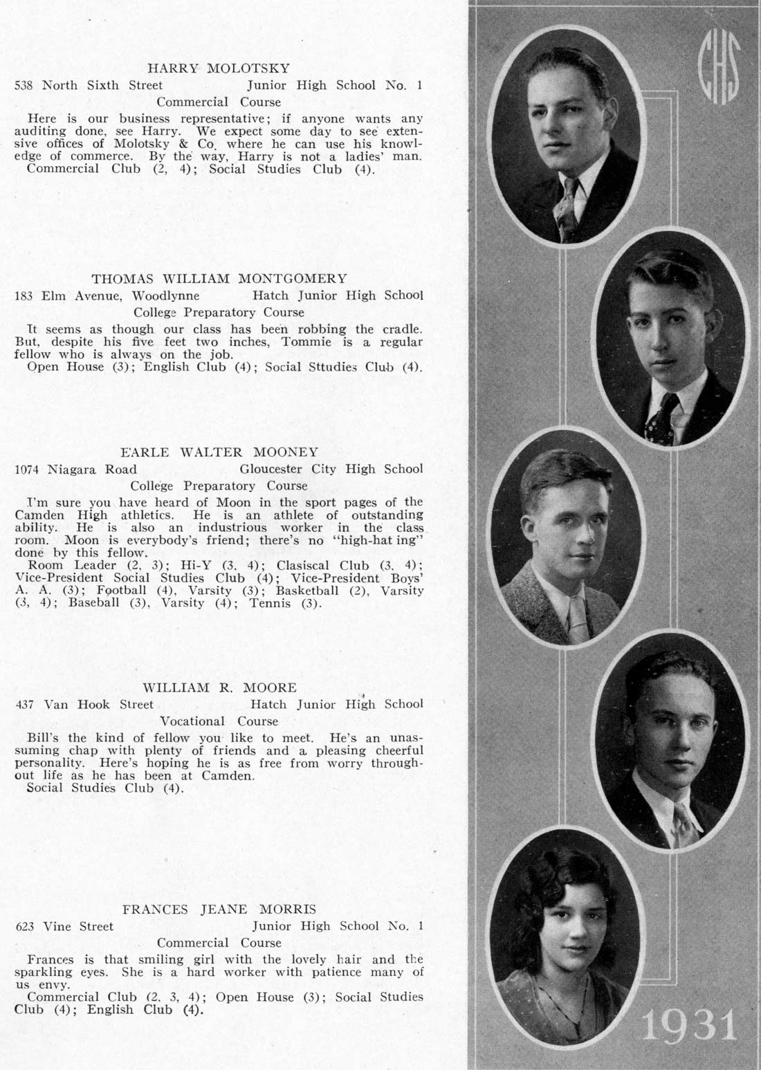Camden High School June 1931 class portraits page 33