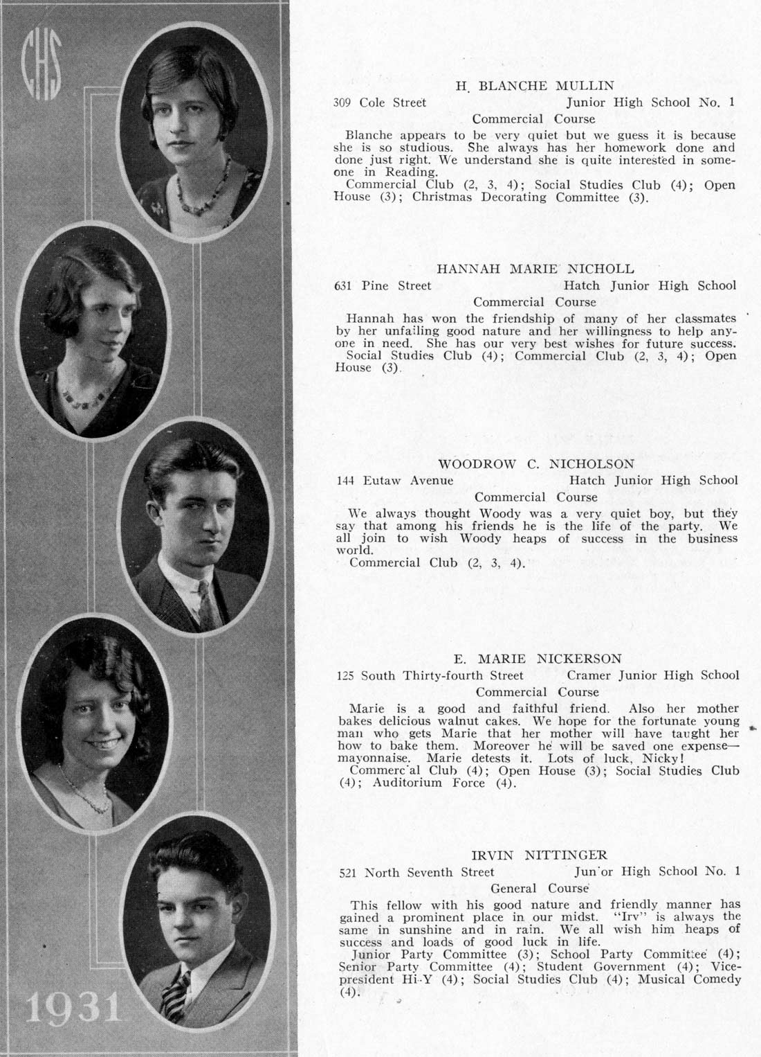 Camden High School June 1931 class portraits page 34