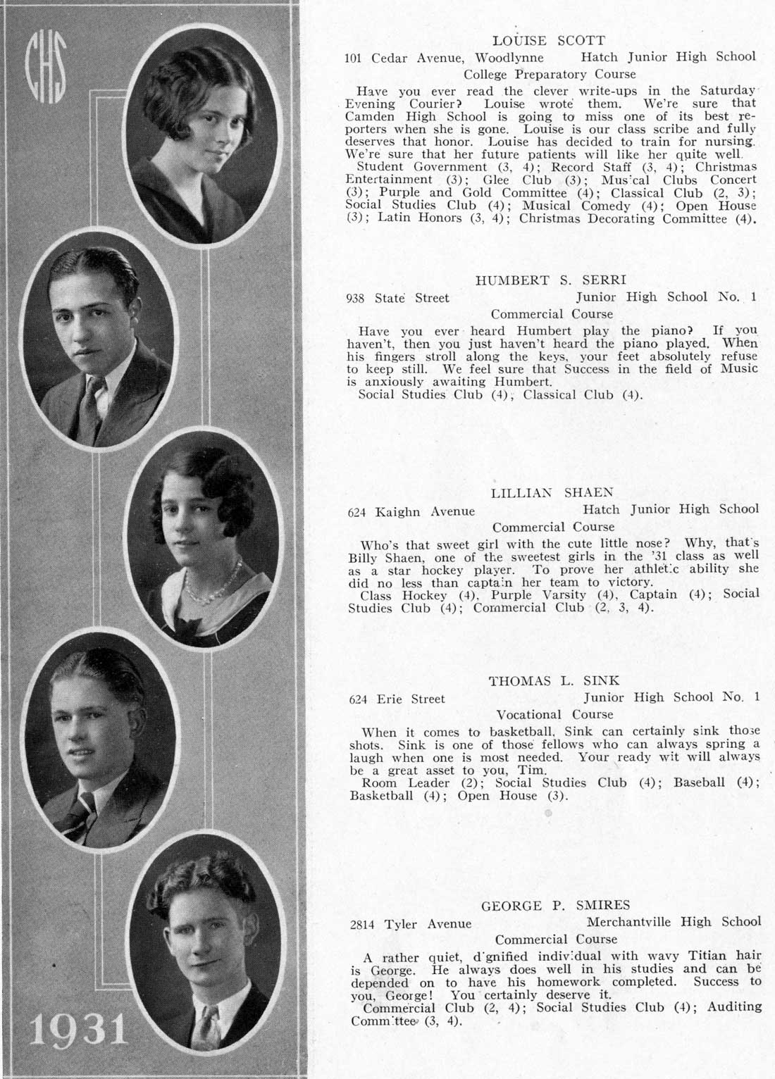 Camden High School June 1931 class portraits page 42