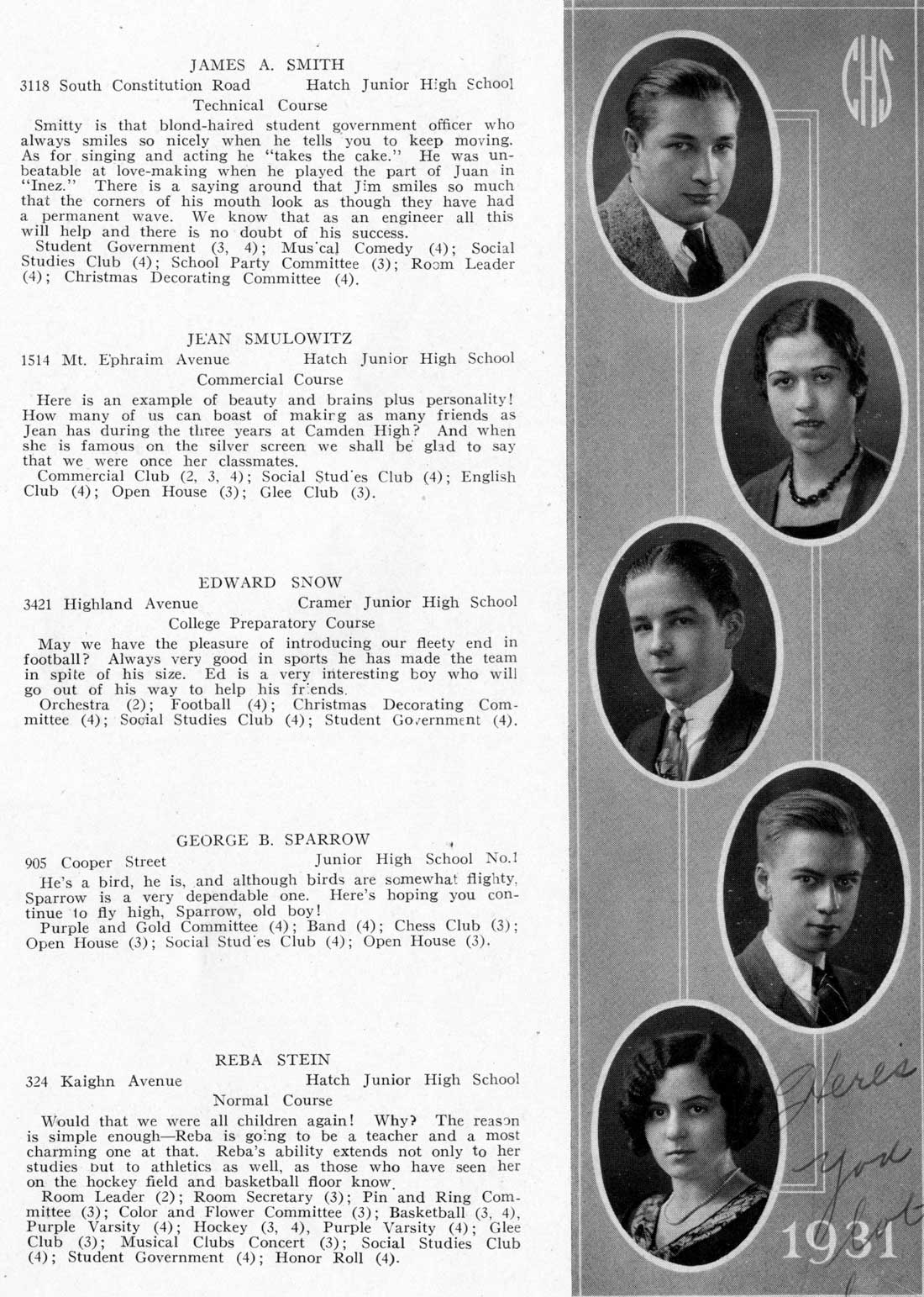 Camden High School June 1931 class portraits page 43