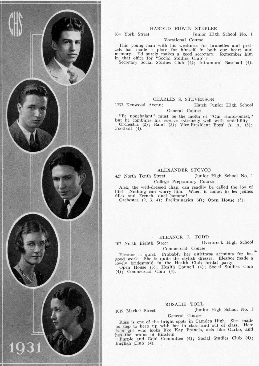 Camden High School June 1931 class portraits page 44