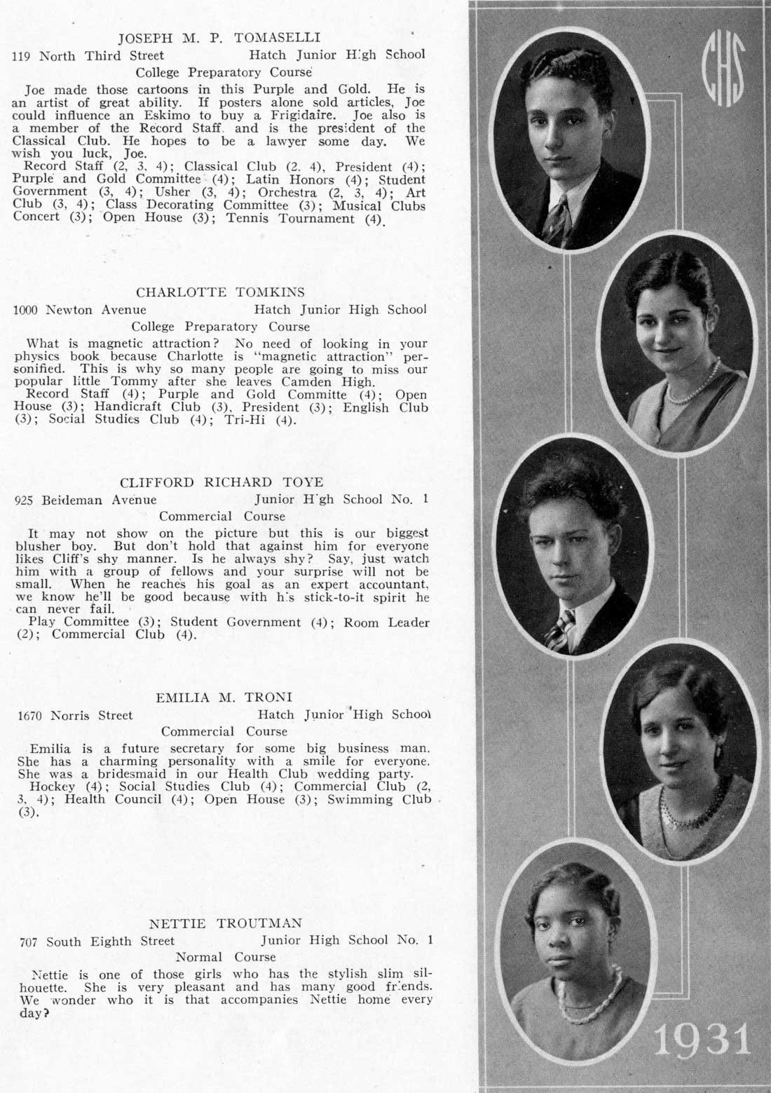 Camden High School June 1931 class portraits page 45