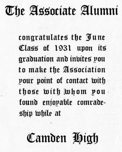 Camden High School June 1931 class list page 65