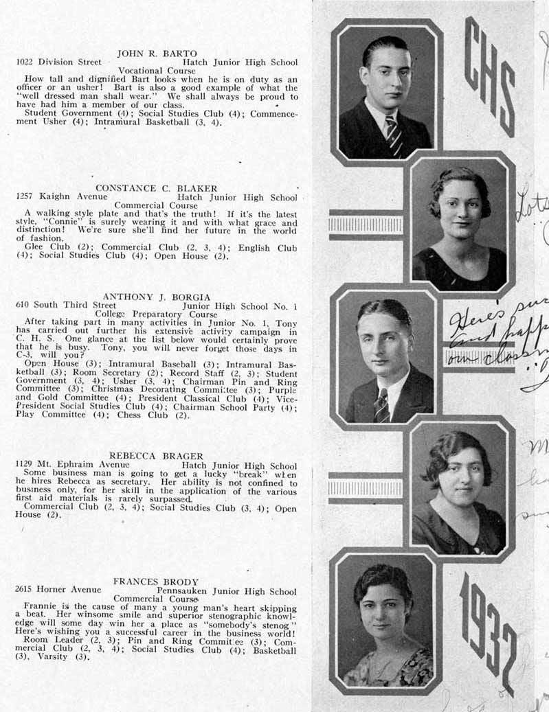 Student portraits: John R. Barto, Constance C. Blaker, Anthony J. Borgia