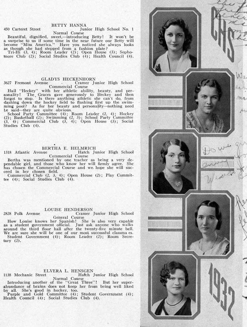 Student portraits: Esther Dorfman, Catherine Doyle, Clarence J. Eichel