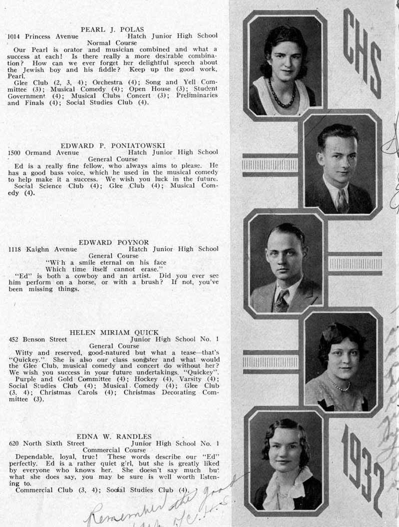 Student portraits: Dorothy Heritage, Ruth Hickey, V. Harold Hill