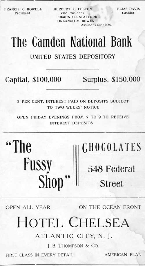 Advertisement page 101 from the 1919 Camden High School yearbook