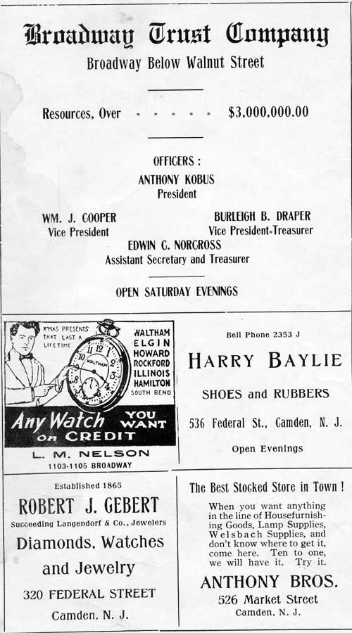 Advertisement page 102 from the 1919 Camden High School yearbook