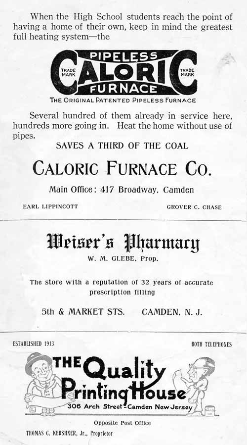 Advertisement page 104 from the 1919 Camden High School yearbook