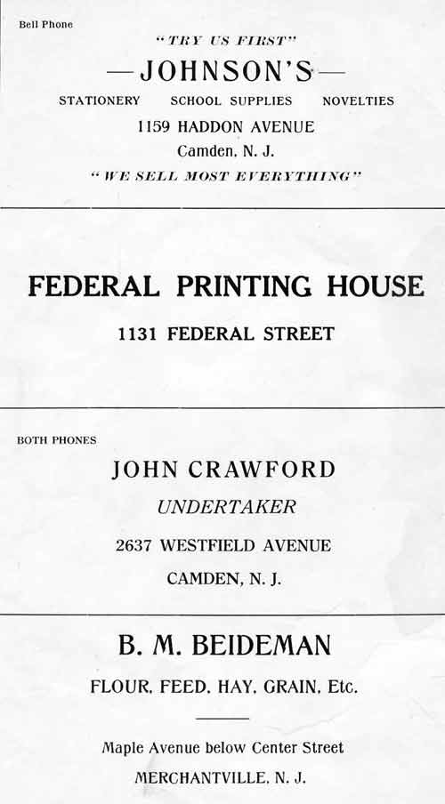 Advertisement page 105 from the 1919 Camden High School yearbook