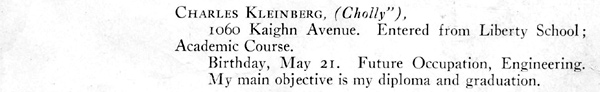 Charles Kleinberg, Class of 1919