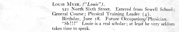 Louis Myer, Class of 1919