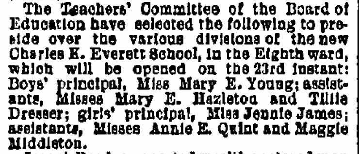 Philadelphia Inquirer article about the opening of Charles K. Evered School, January 16, 1888
