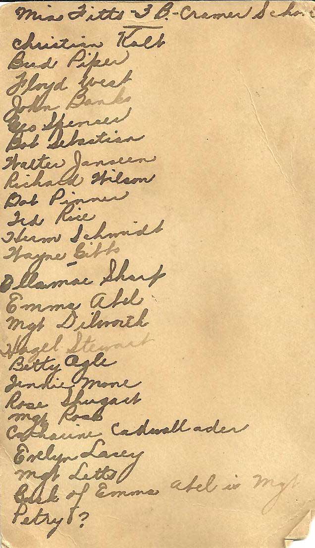 Class list from the back of the Miss Fitts 3-B photo