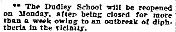 Philadelphia Inquirer, October 27, 1906 — brief notice about Dudley School reopening after diphtheria outbreak