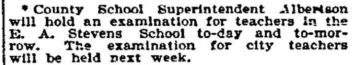 Philadelphia Inquirer clipping, May 1, 1896, about teacher examination at E.A. Stevens School