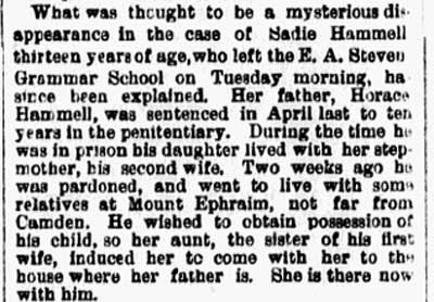 Philadelphia Inquirer clipping, December 21, 1882, about a missing Stevens School pupil
