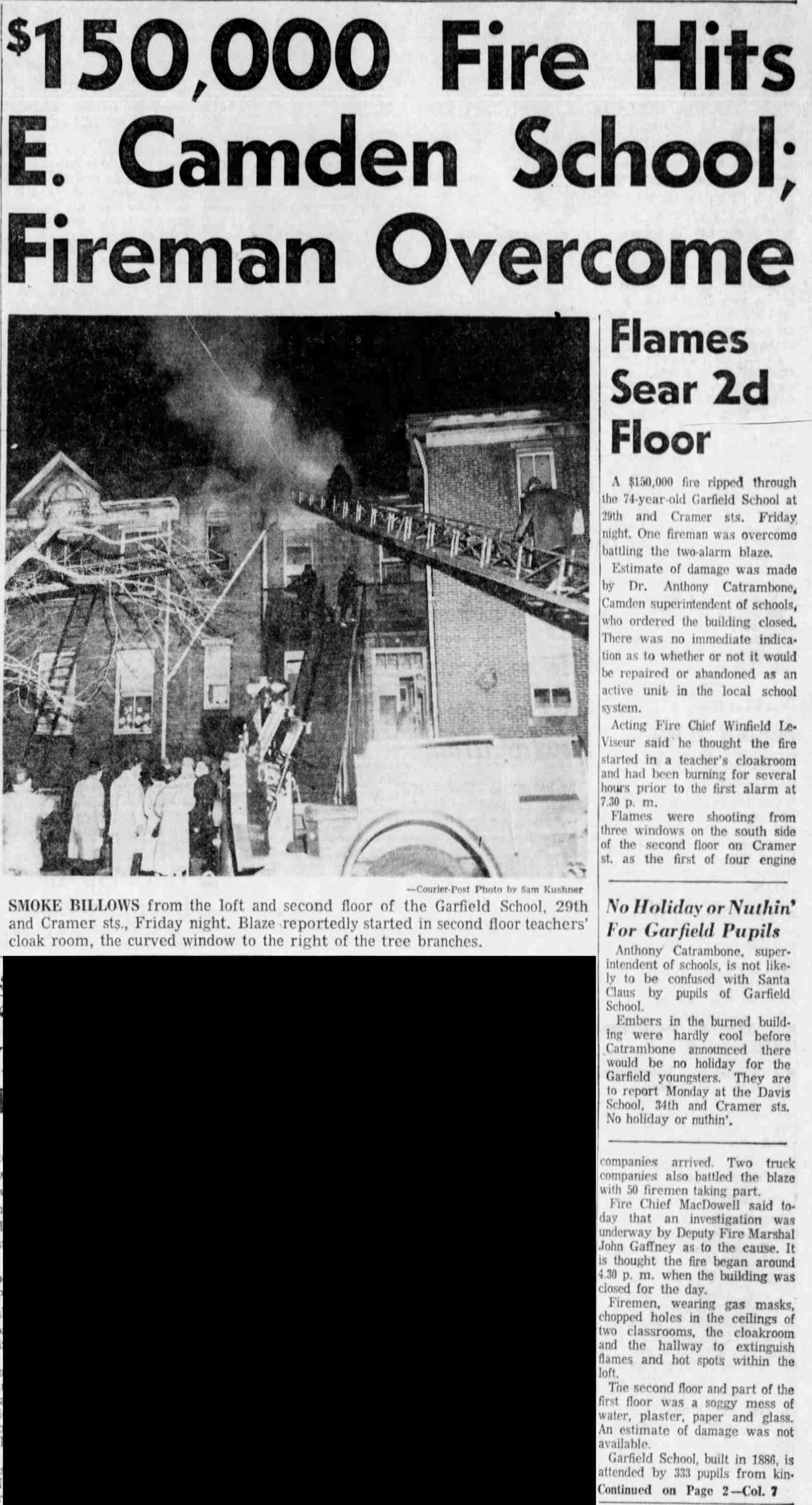 Fire at James A. Garfield School, January 23, 1960