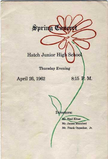 Hatch Junior High School Spring Concert program cover, April 26, 1962