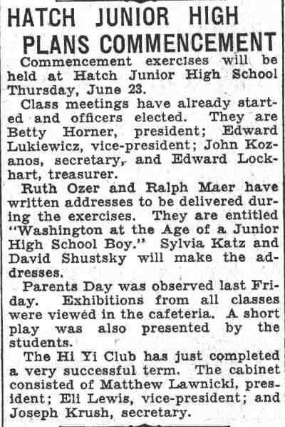 Hatch Junior High School graduating class, June 1932