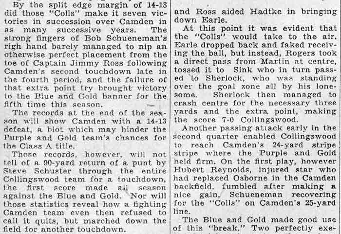 Schuster’s 90-Yard Run and Crash Through Center Score Camden Touchdowns - Camden Courier-Post, October 26, 1931
