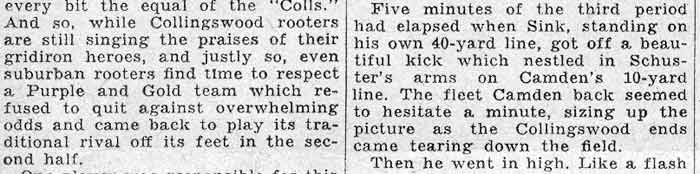 Schuster’s 90-Yard Run and Crash Through Center Score Camden Touchdowns - Camden Courier-Post, October 26, 1931
