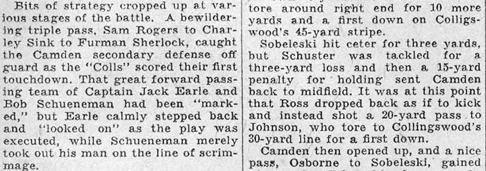 Schuster’s 90-Yard Run and Crash Through Center Score Camden Touchdowns - Camden Courier-Post, October 26, 1931