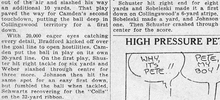 Schuster’s 90-Yard Run and Crash Through Center Score Camden Touchdowns - Camden Courier-Post, October 26, 1931