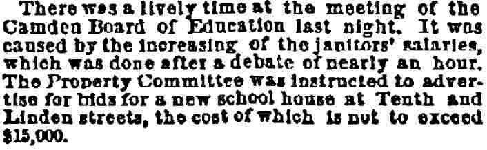 Philadelphia Inquirer article about the new school at Tenth and Linden Streets, July 2, 1889