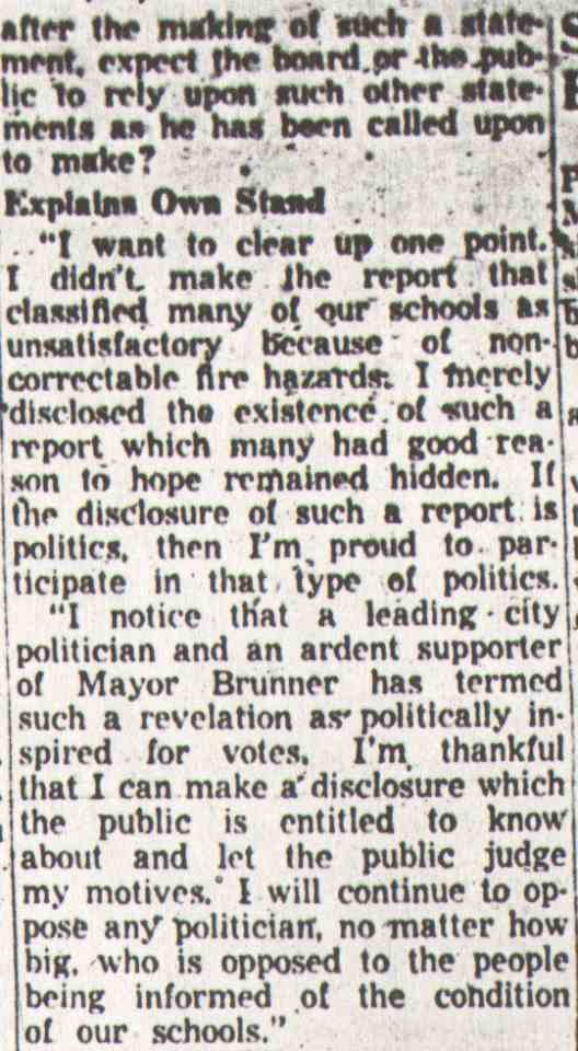 Camden Courier-Post article: Pfefferle Disputed By Sherman on School Hazard, December 31, 1953, columns 5-6